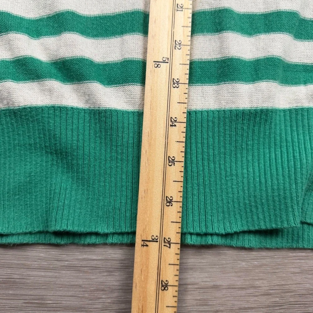 American Eagle Women Hoodie Sweater Striped V-Neck Knit Green White M